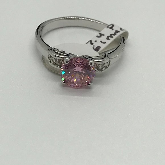 Silver Plated Pink Ice Ring, Size 8 - Picture 3 of 5